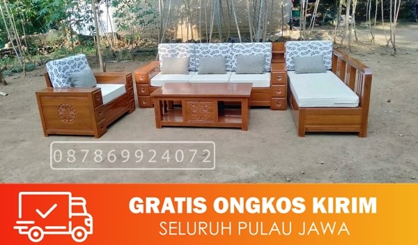 Kursi sofa meja tamu minimalis 1 set kayu jati furniture jepara